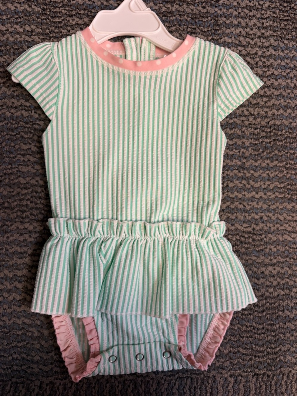 Ruffle Butts Mint Green and Pink Striped One-Piece Swim